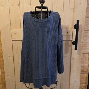 Classic Blue Waffle-Knit Sweater